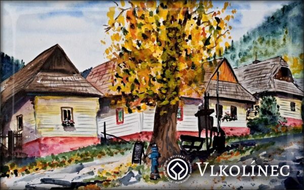 Živicová magnetka - Vlkolínec - maľba