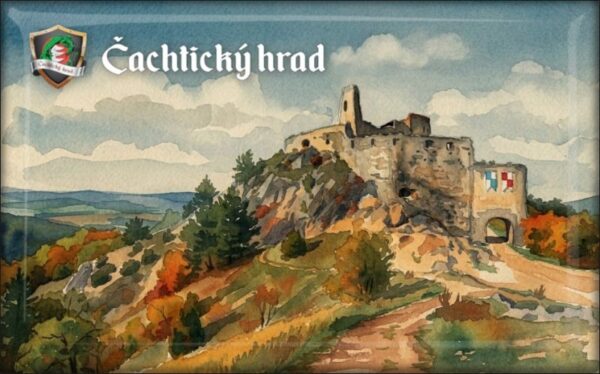 Živicová magnetka - Čachtický hrad - akvarel I.