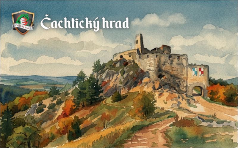 Živicová magnetka - Čachtický hrad - akvarel I. – Obrázok 2