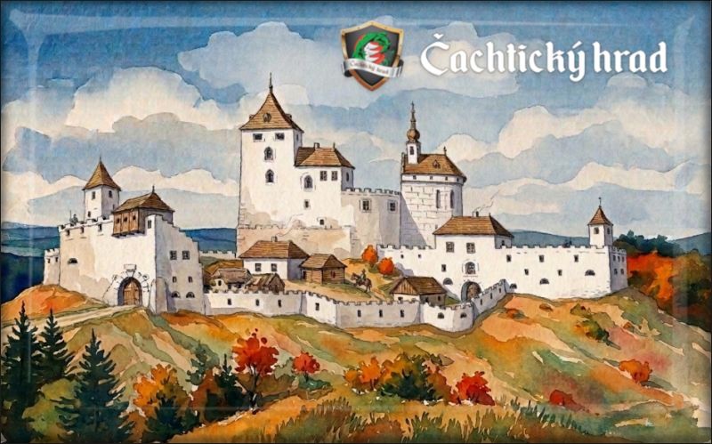 Živicová magnetka - Čachtický hrad - akvarel II.