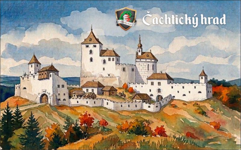 Živicová magnetka - Čachtický hrad - akvarel II. – Obrázok 2