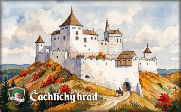 Živicová magnetka - Čachtický hrad - akvarel III.