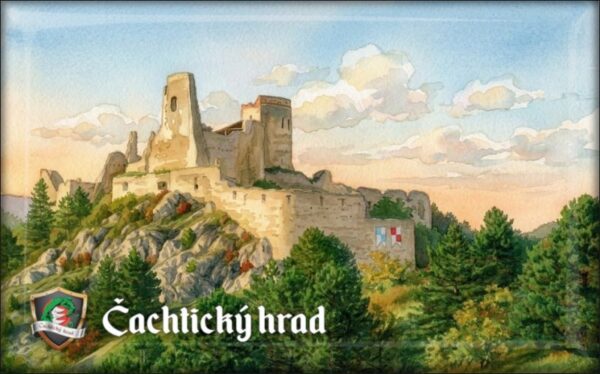 Živicová magnetka - Čachtický hrad - akvarel IV.