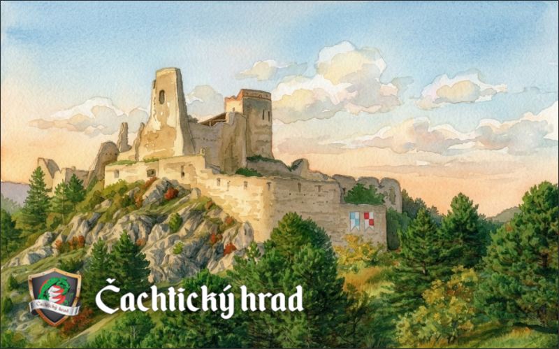 Živicová magnetka - Čachtický hrad - akvarel IV. – Obrázok 2