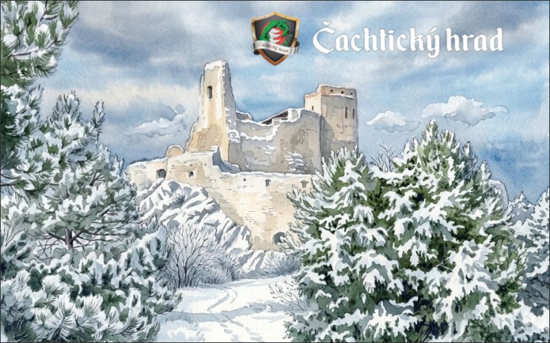 Živicová magnetka - Čachtický hrad - akvarel V. – Obrázok 2
