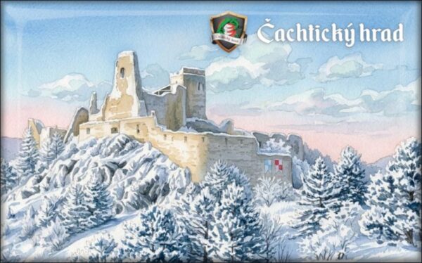Živicová magnetka - Čachtický hrad - akvarel VI.