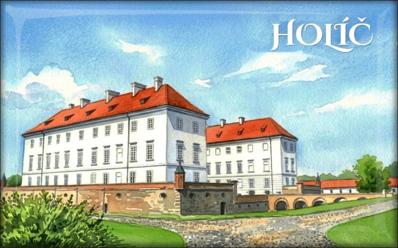 Živicová magnetka - Zámok Holíč - akvarel I.
