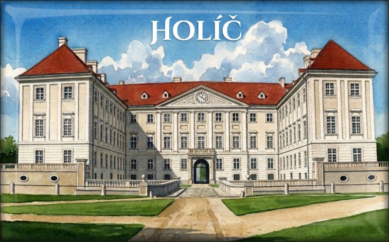 Živicová magnetka - Zámok Holíč - akvarel II.